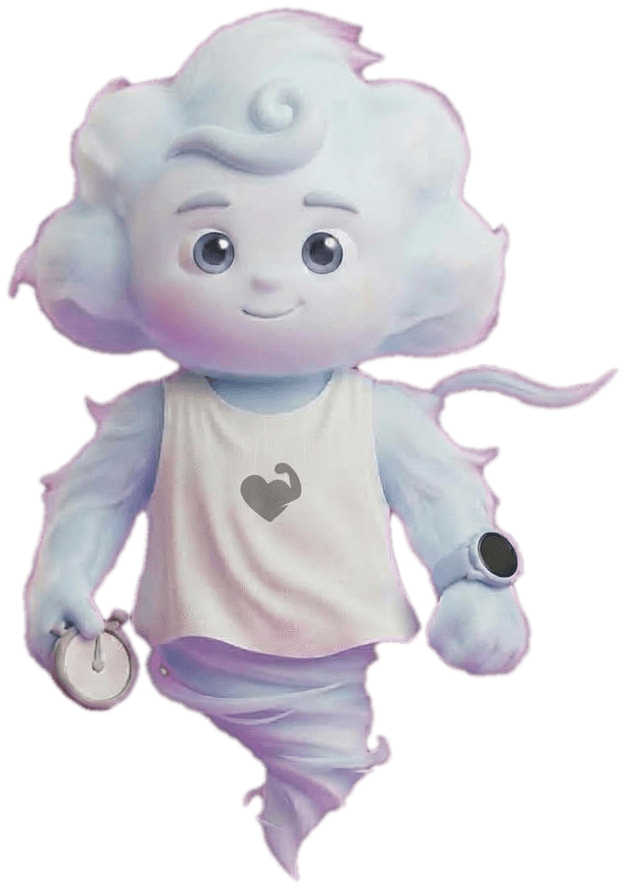 Gust, the air character, holding a stopwatch